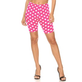 FashionJOA Casual Polka Dot Printed Elastic High Waist Stretch Biker Shorts Medium Polka Neon Pink M