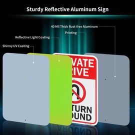 Large Private Drive No Turn Around Sign with 54" Metal Stake, 17"x 12" .040 Aluminum Sign - Reflective, UV Protected and Weatherproof