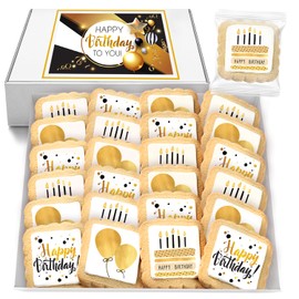 Happy Birthday Cookies Bulk 24 PACK Individually Wrapped Party Favors Food Gold for Men Women Kids Gift Basket | Gourmet Decorated Sugar Cookie | Nut-Free