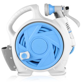 Kitness Mini Retractable Garden Hose Reel, Portable Simple Home 45+5 FT Hose Reel with 7 Adjustable Patterns Spray Nozzle&Standard Connector, Watering Hose Reel for Gardens Yards and lawns (Bule)