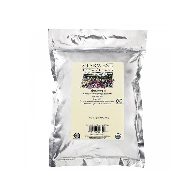 스타웨스트 보태니컬즈, 오가닉 터메릭 루트 파우더, 1lb (453.6g) Stawest Botanicals,