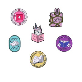 Bebochoi Pack of 6 Cute Pins, Unicorn and Book Brooch, Cartoon Bookmark Pins, Metal Badge Pins, Lapel Pins Set, Enamel Brooch, for Jackets, Backpacks, Hat, DIY Crafts, 3cm, Zinc