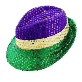 Ankelesz Mardi gras Hat Bow Tie Sequin Fedora Hat Carnival Party Cap for Kids Adults Party Favors