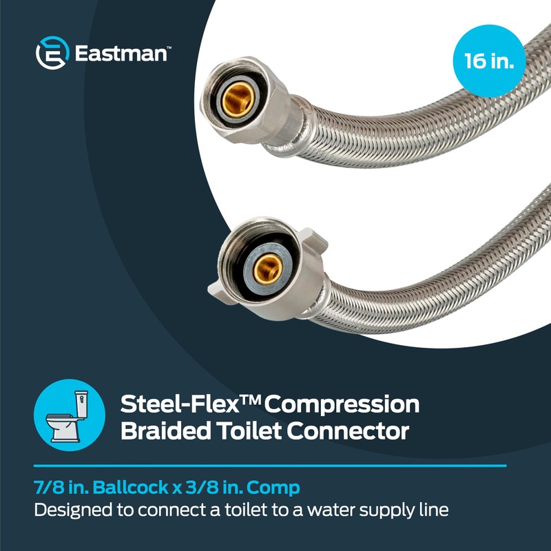 Eastman 16 Inch Steel-Flex Toilet Connector, Braided Stainless Steel Supply