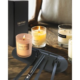 YOUTUOY 5 in1 Candle Accessory Set with Rechargeable Candle Lighter, Candle Wick Trimmer, Candle Wick Snuffer, Candle Wick Dipper, Storage Tray Plate, Candle Care Kit (Matte Black)
