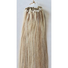 Hair Faux You 22inch 100 Gram Micro Ring Hair Extensions # 18/613 Dark Blonde with Platinum Blonde 1g/Strand Silky Straight Micro Ring Loop Remy Human Hair Extensions