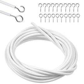 10 m Curtain Wire, Curtain Wire Hanging Cable Installation Kit, Curtain Wire White Curtain Wire Rope with 20 Hooks for Curtain Rods, Curtain Rope System for Net Curtain Rods