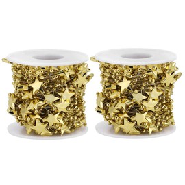 Yosoo Guirnalda de Hilo, 2 Piezas de ABS de Cinco Puntas, Cadena de Perlas de Perlas de Estrella para Boda, Ramo de Novia, decoración navideña (2.6x2.4in)(2#Gold Five-Pointed,)