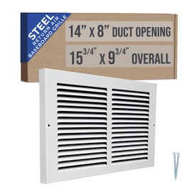 Fits 14x8 Duct Opening | Steel Baseboard Return Air Grille by Handua | Vent Cover Grill | 7/8" Margin Turnback [Depth] to Fit Baseboard | White | Outer Dimensions: 15.75"W X 9.75 "H