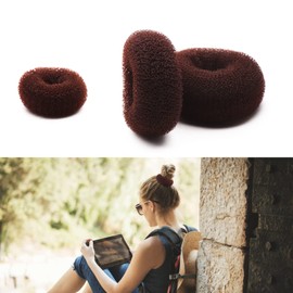 Brown Hair Bun Maker 3 Pieces Magic Hair Styling Doughnut Shaper, DIY Hair Foam Ring Shaper Snap for Women Girls (Small+Medium+Large)