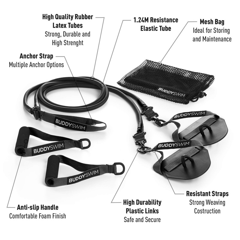 Buddyswim - Pull rope with hand paddles and handles for