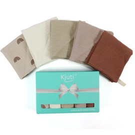 Kjuti Baby Muslin 100% Cotton Burp Washcloth - 4 Layer Hypoallergenic Saliva Soothe Face Washcloths - Burp Cloths 10x10 inch -Newborn Essentials -Burp Cloths for Baby Boy and Girl (EarthyBlend)