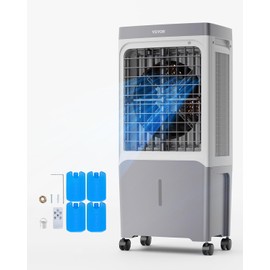 VEVOR Evaporative Air Cooler & Swamp Cooler, 1800 CFM Air Conditioner with 6.8 Gallon Water Reservoir, Remote Control, 12H Timer, 4 Ice Containers, 3 Fan Speeds, Air Humidifier, and Silent Operation
