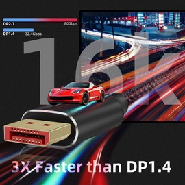 SROMGEE DisplayPort Cable 2.1, 3.3FT DP 2.1 Cable,16K@60Hz, 8K@120Hz, 4K@240Hz 165Hz 144Hz Braided Support 80Gbps, HDR10, HDCP, DSC 1.2a Compatible FreeSync G-Sync Gaming Monitor/PC/TV (2 Pack)