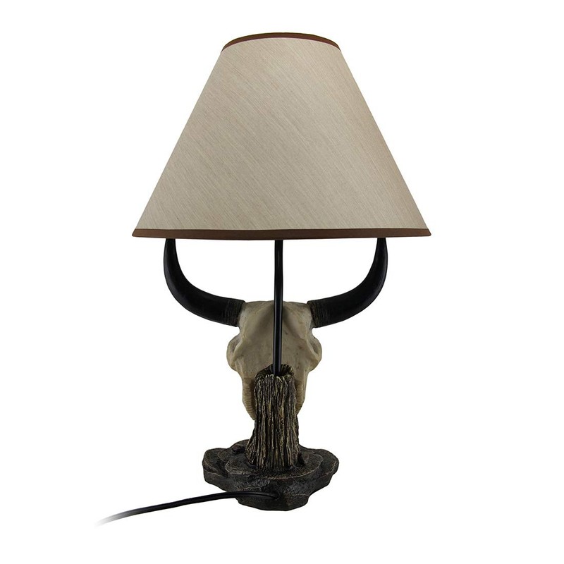 Zeckos Pair of Cast Resin Cow Skull Lamps for Ranch-Style