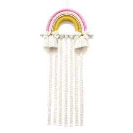 Hair Bow Organizer, Rainbow Tassels Hair Bows Holder Hanging Baby Hair Clips Headband Holder, Handmade Bohemian Hair Barrettes Organizer Wall Hanger Decor for Baby Girls Room Ornament