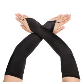 Ajcotahm Women's Long Opera Fingerless Gloves Satin Stretchy Black Vintage Costume Gloves 18.5" Elbow Length