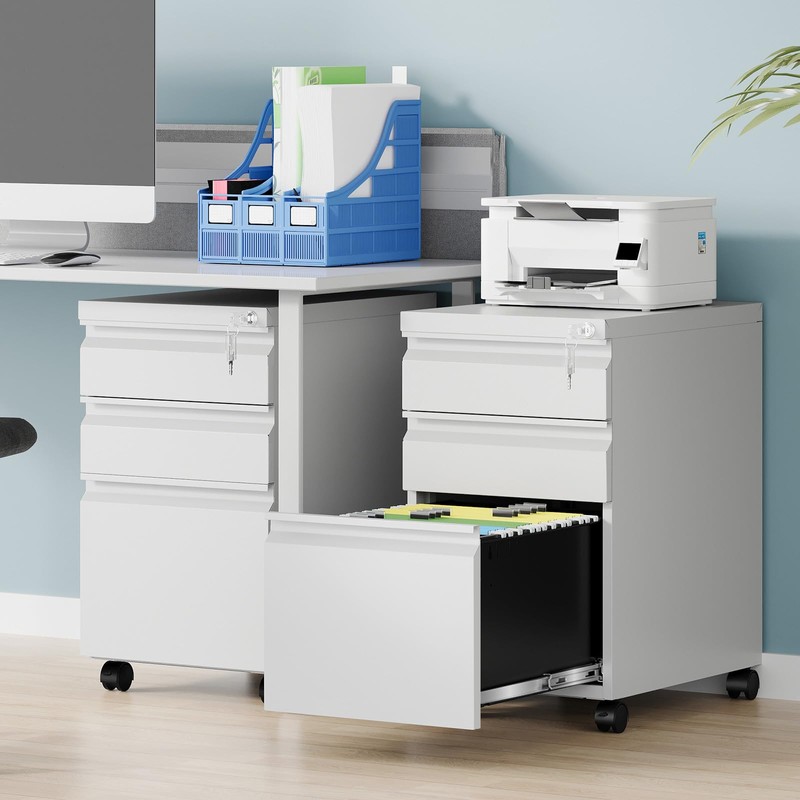 AFAIF 3 Drawer Mobile File Cabinet with Lock, Rolling File