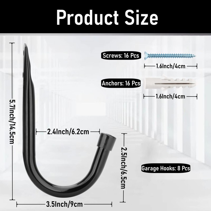 Whrsinlor Heavy Duty Garage Storage Hooks, 3.4Inch J Utility Garage