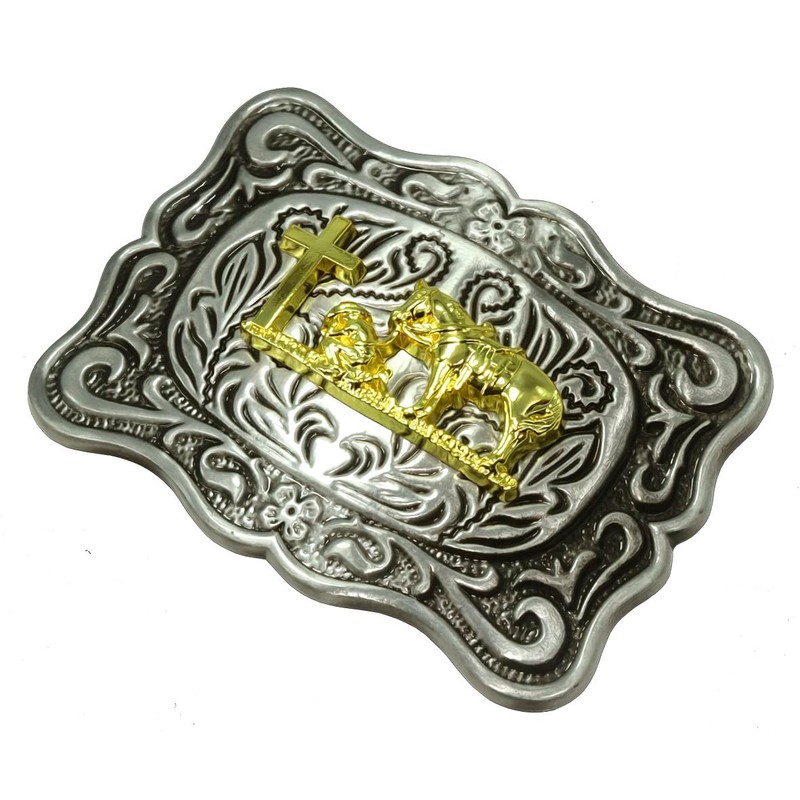 Moranse Belt Buckle With Religion Cross Cowboy Kneeling Prayer And