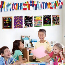 Latinoamérica - Banderas de 21 países con carteles motivacionales inspiradores en español, banderas coloridas de habla española, para aula, escuela, eventos hispanos, bares deportivos, celebración