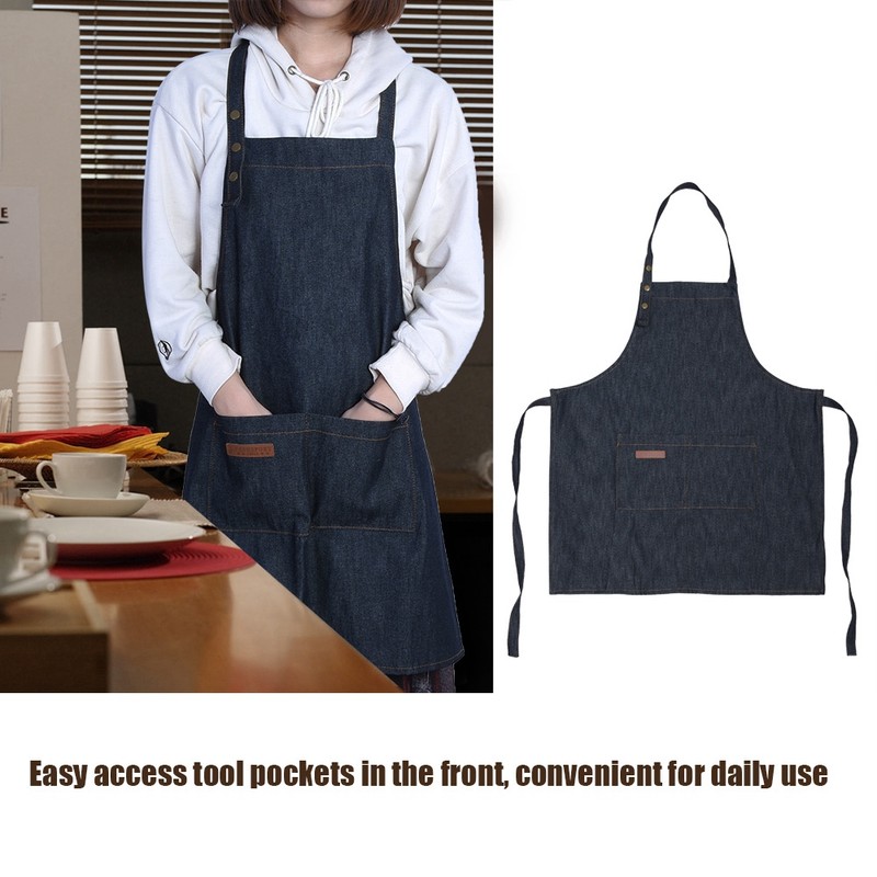 Denim Apron Baker Kitchen Restaurant Coffee Work Uniform with Front