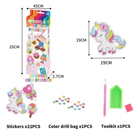 WOOXDYUK Pack of 21 Diamond Painting Children, 5D Diamond Painting Sticker Kits for Children, DIY 5D Animal & Sea World Diamond Art Mosaic Stickers for Children Adults Beginners