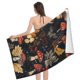 VANZEV Autumn Forest Beach Towel 31inx51in, Mushroom Sand-Free Microfiber Bath Towel Ultra Soft Quick Dry Pool Towel Absorbent Towel Lightweight Towel for Swimming Bathroom Decor