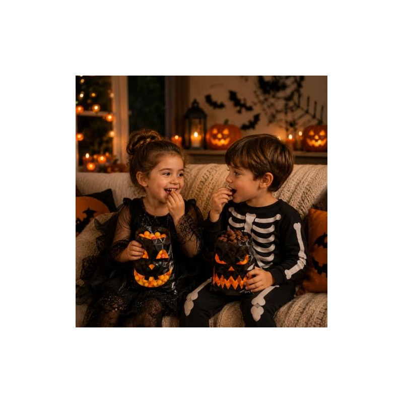 180pzs Bolsas de Dulces Halloween Cara de Calabaza Negro y