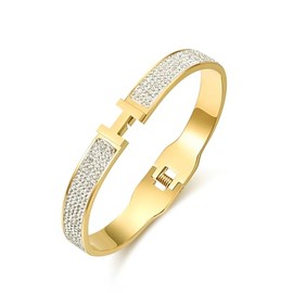 LeoYletc 18K Gold and Silver Plated Bangle Bracelet for Women Stainless Steel with Cubic Zirconia Womens Jewelry, 7.5 inches, Stainless Steel, Cubic Zirconia