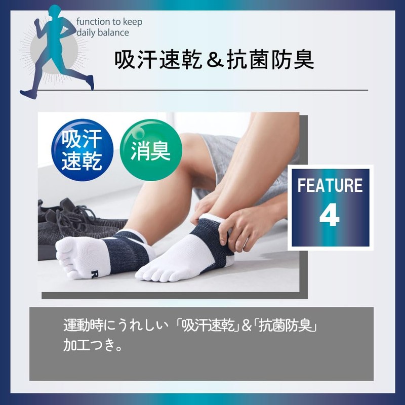 Gunze Socks, Active Style, Taping, Arch Support, 5-Toe, Short Length,