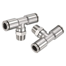 sourcing map 2pcs Male Branch Tee 8mm Tube ID x 1/4" PT Thread Push to Connect Fittings Pneumatic Tube Pipe Fitting for Air Water System