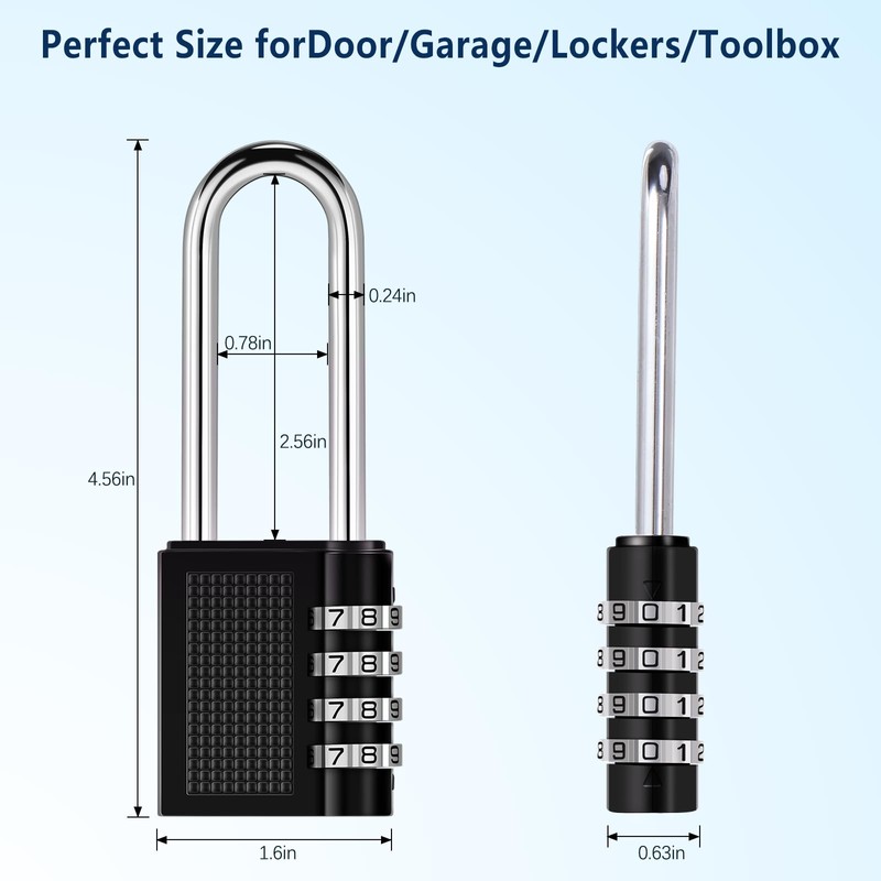 Oderra Padlock, 4 Digit Combination Padlock, Long Outdoor Padlock, Designed