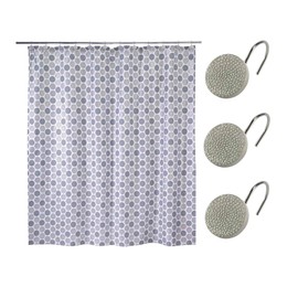 Avanti Linens- Shower Set, Fabric Shower Curtain & 12pc Curtain Hooks, Durable Bathroom Essentials (Dotted Circles Collection)