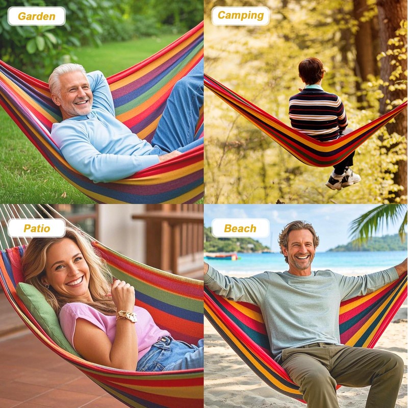 Double Hammock Comfortable with Stand for Hanging Sturdy 440lbs Capacity