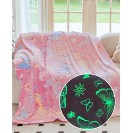 OLAOLA Butterfly Glow in The Dark Blanket for Kids Soft Flannel Throw Blankets Butterflies Gifts for Boys Girls Warm Cosy Sofa Bed Throws (130 x 150cm, Butterfly)