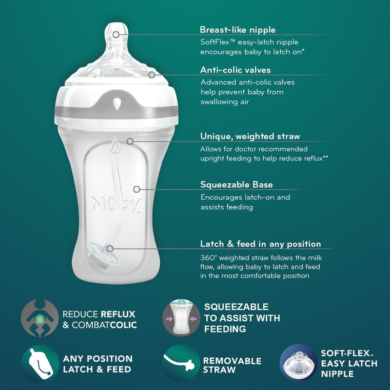 Nuby 2 Piece 360 Comfort Silicone Bottle, 5 Ounce