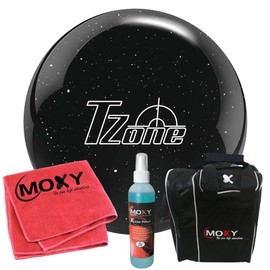 Brunswick T-Zone Night Sky Bowling Ball | Moxy Strike Black Bowling Bag | Moxy Red Micro Fiber Towel | Moxy Xtreme Power Cleaner Package 16lbs