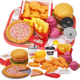 40 Pieces Play Food Toys, Hamburger Fast Food Playset Kids Kitchen Pretend Food Kids Role Play Food for 3 4 5 Years Old Kids Boys Girls