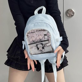 MILLEVIBE ITA Backpack Mini Bag with Pin Display Insert & Pins Kawaii Anime Transparent Daypack Girls Teens for School Anime Cosplay(Blue)