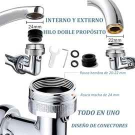 Grifo Giratorio,Aireador extensor de grifo giratorio de 1080 °,Grifo de Filtro de Salpicaduras,Grifo De Gran ángulo,Grifo de Brazo Robótico con 2 Modos Cabezal de Rociador,Aeradores de Fregaderos