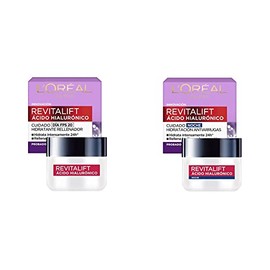 Crema hidratante anti-líneas de expresion Revitalift Ácido Hialurónico Día de L'Oréal Paris, 50 ml + Crema hidratante anti-líneas de expresion Revitalift Ácido Hialurónico Noche de, 50 ml