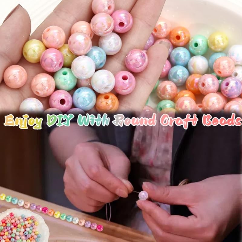 Fiozroor 100 Pcs 10mm Iridescent Colorful Pearl Craft Beads