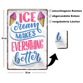 schilderkreis24 Tin Sign Funny Ice Cream Saying "Ice Cream" Decorative Gift Idea Man Woman 20 x 30 cm