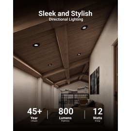 Sunco 6 Inch Gimbal LED Recessed Light, Black Adjustable Eyeball Lights, 800 LM, Selectable CCT 2700K/3000K/3500K/4000K/5000K, 12W (60W Equivalent), Dimmable UL