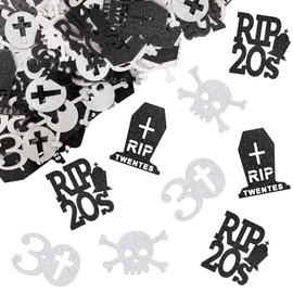 Confetti 30th Birthday Decoration, Pack of 100 Rip 20s Decorative Confetti, Decoration 30th Birthday Man Woman, Table Decoration 30th Birthday, 30th Birthday Decoration, Black Silver, Rip Twenties