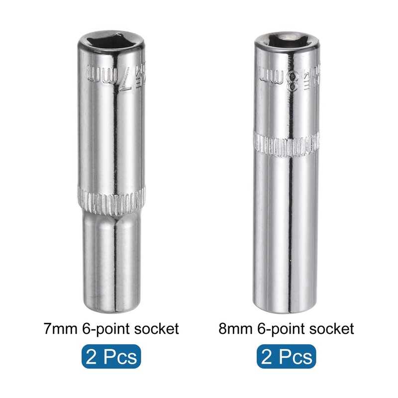 sourcing map 6-Point Shallow Socket, 1/4" Drive 2pcs 7mm Deep