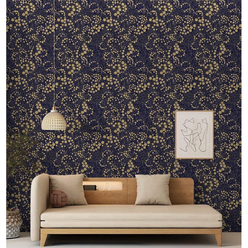 Kitico Blue and Gold Wallpaper Peel and Stick Wallpaper Modern