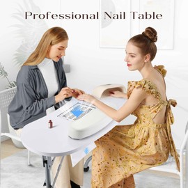 Faquenc Portable Nail Desk with Nail Dust Collector, Rolling Manicure Table Foldable for Nail Tech, Professional Nail Art Table with Manicure Hand Rests, 4 Lockable Wheels & Organizer Carry Bag, White