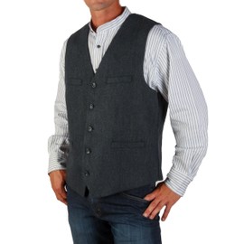 The Celtic Ranch Wool Blend Irish Tweed Mens Vest with Full Back, Adjustable Fabric Belt, 4 Pockets, and Herringbone Pattern (Navy, Large)